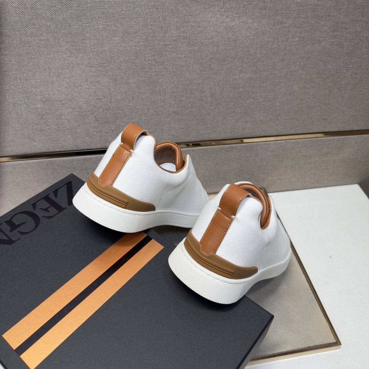 Zegna Tan Accent Low-Top Sneakers — back