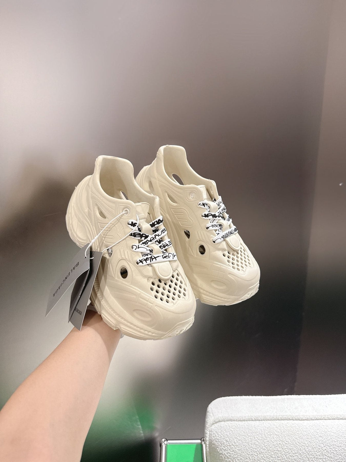 Balenciaga Cream Chunky Sneakers — model