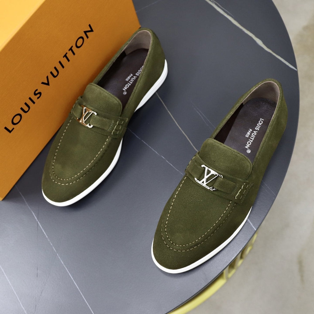 Louis Vuitton Suede-Like Metal Hardware Loafers — front
