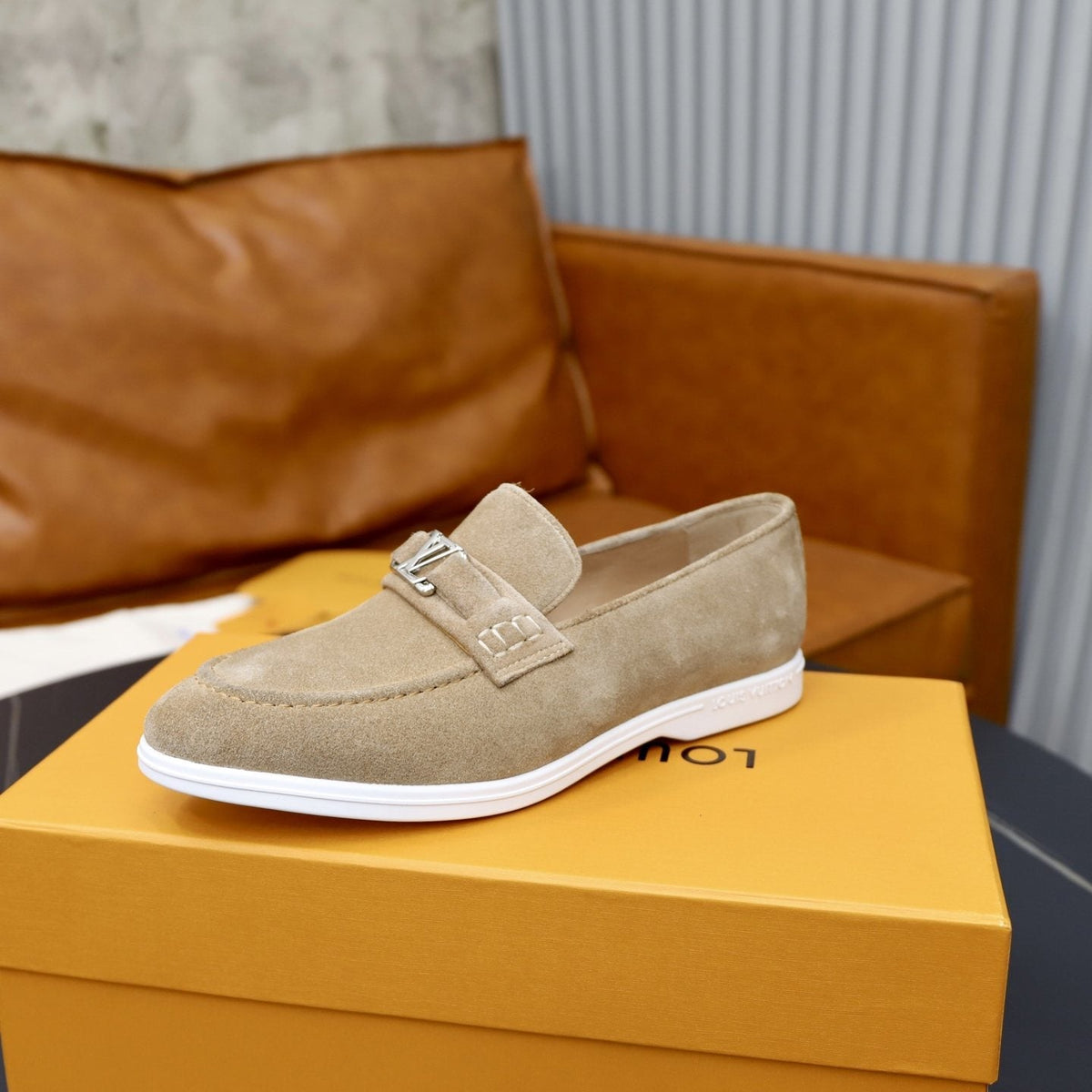 Louis Vuitton Suede-Like Metal Hardware Loafers — side