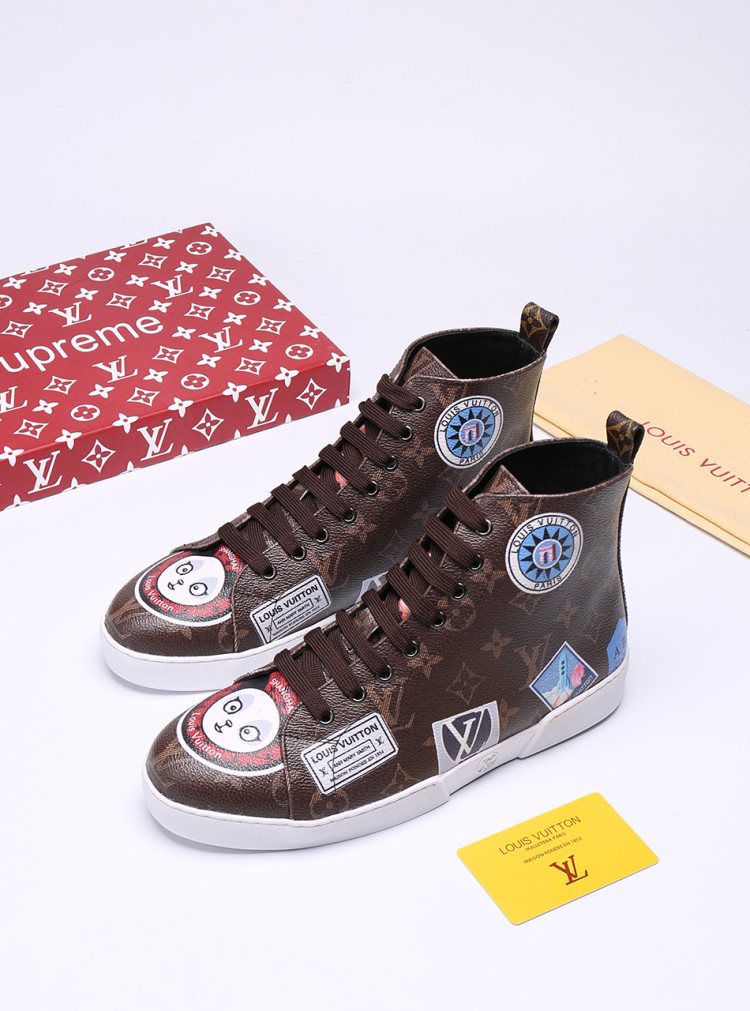 Louis Vuitton Graphic Patch High-Top Sneakers — front