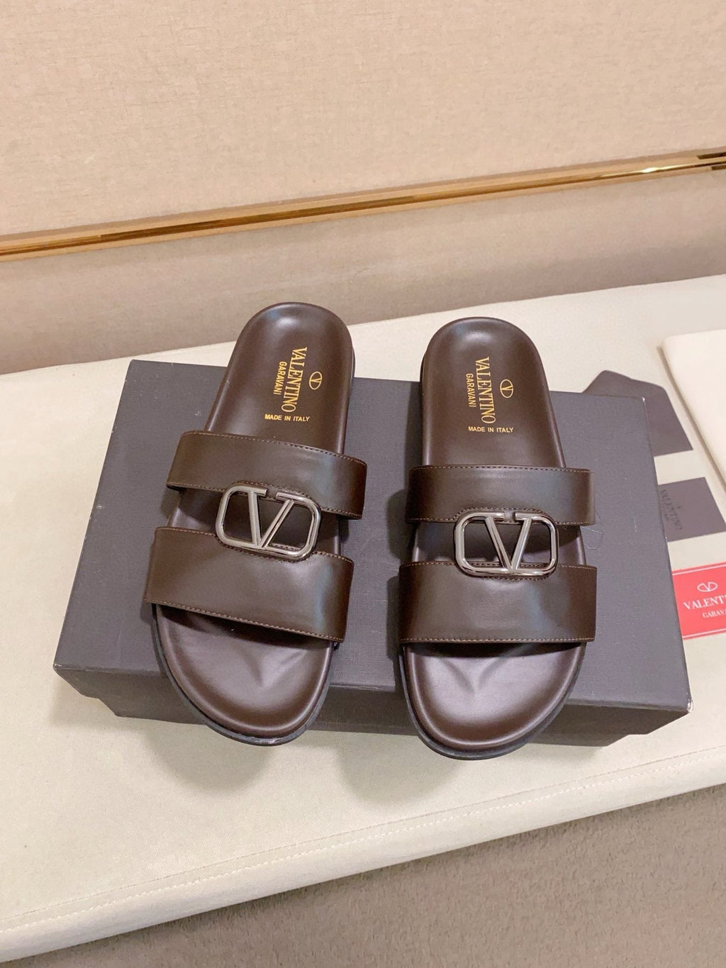 Valentino V-Detail Slide Sandals — front