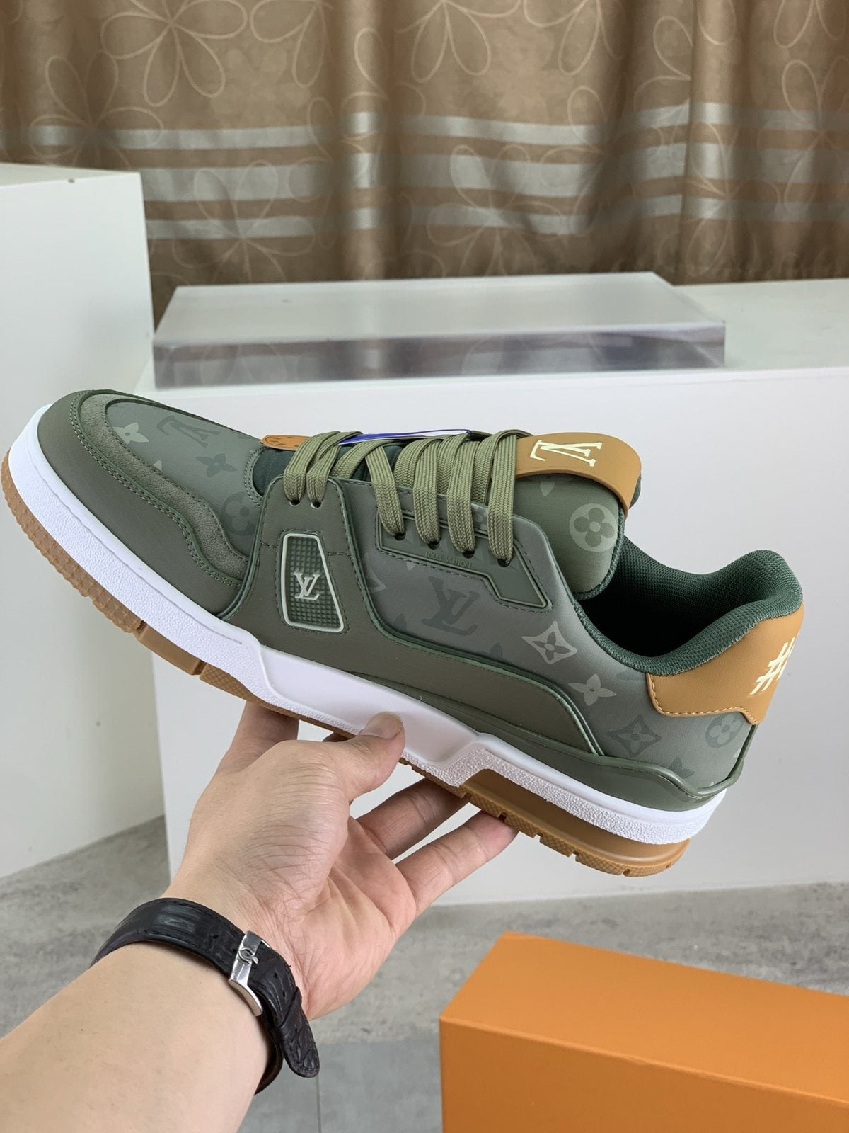 Louis Vuitton Sage Green Low-Top Sneakers — model
