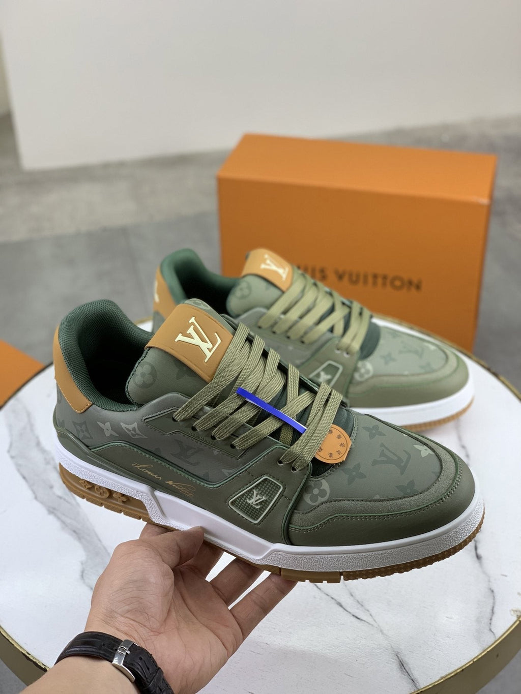 Louis Vuitton Sage Green Low-Top Sneakers — model