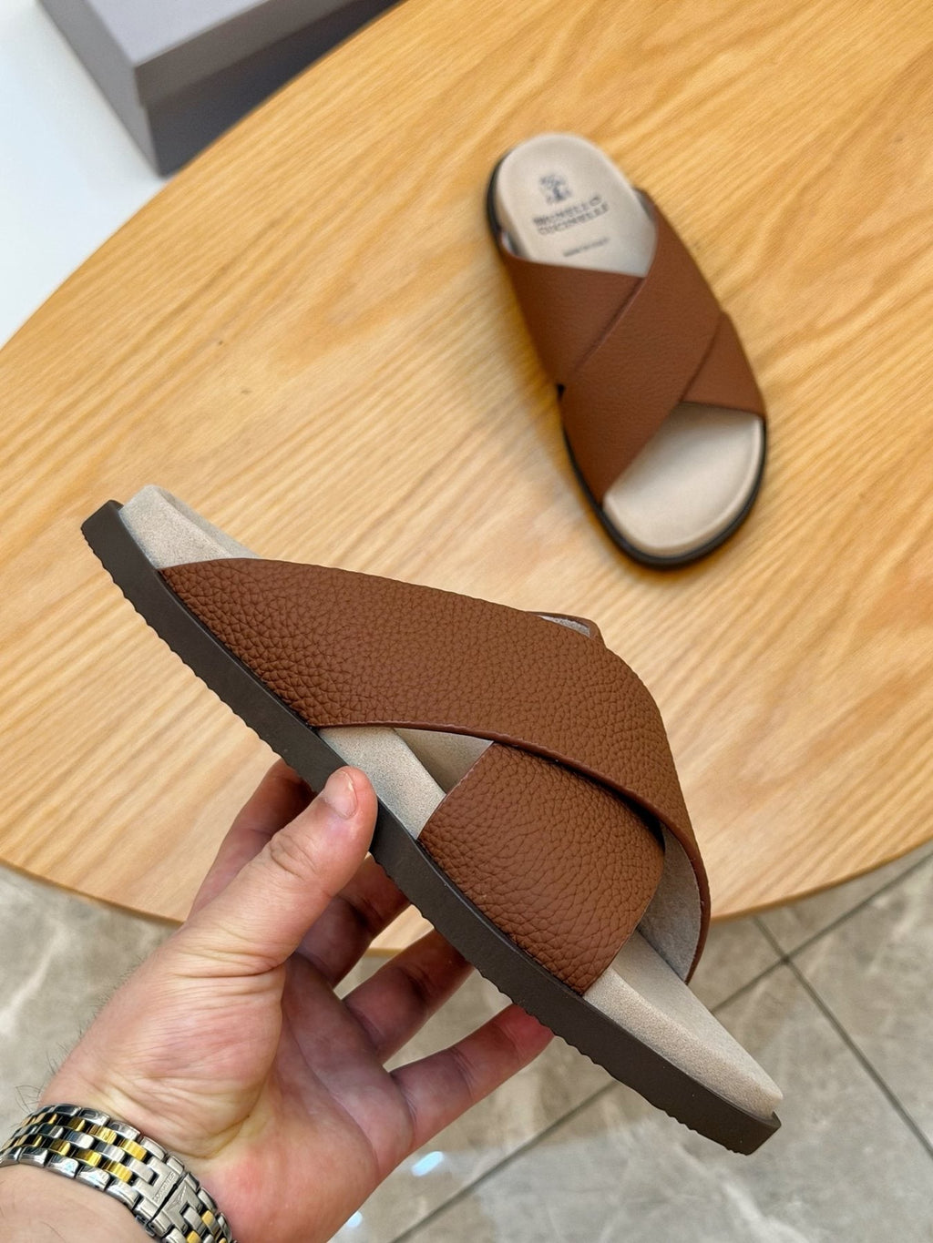 Brunello Cucinelli Crossover Slide Sandals — model