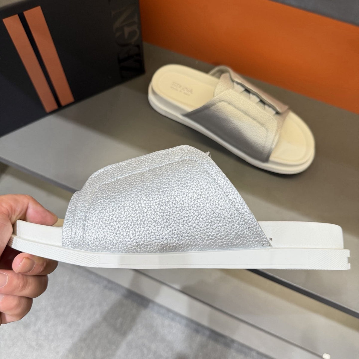 ZEGNA Textured Strap Slide Sandals — model