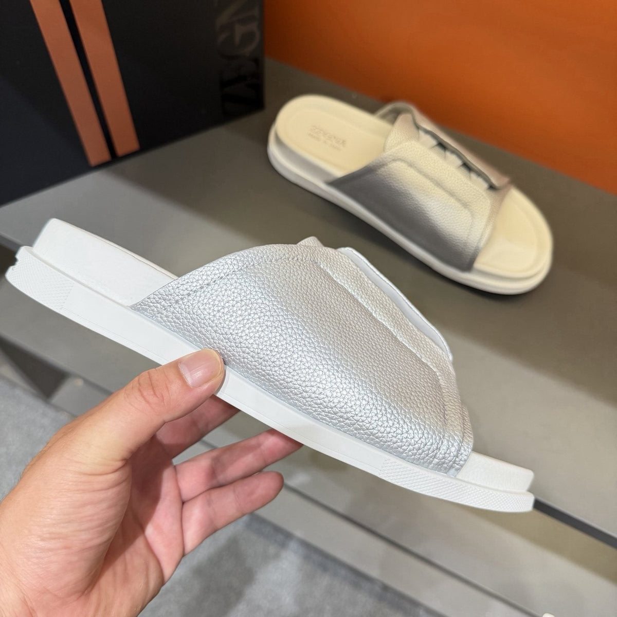 ZEGNA Textured Strap Slide Sandals — model