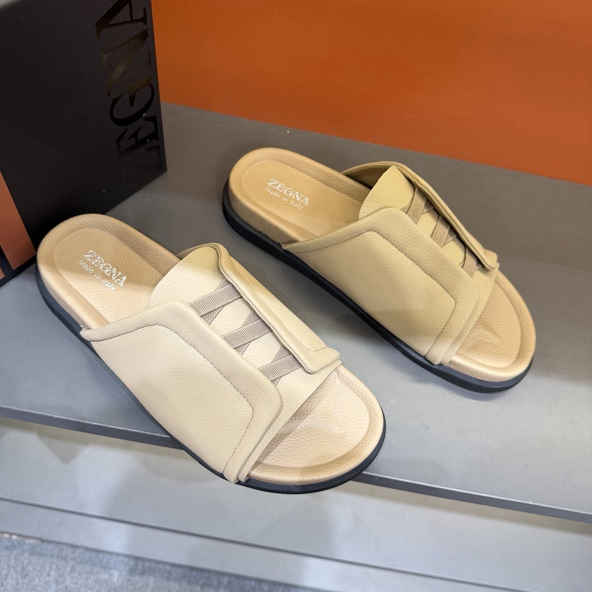 ZEGNA Textured Strap Slide Sandals — front