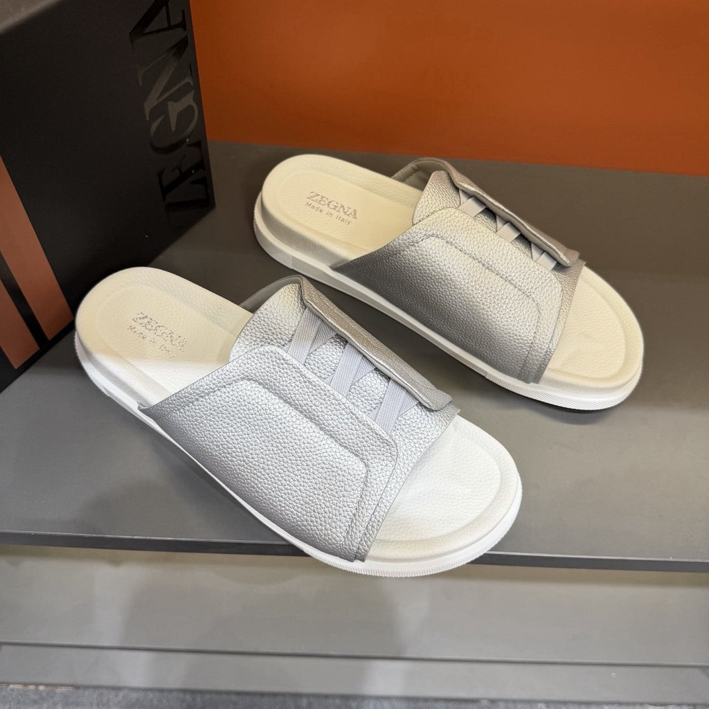 ZEGNA Textured Strap Slide Sandals — front