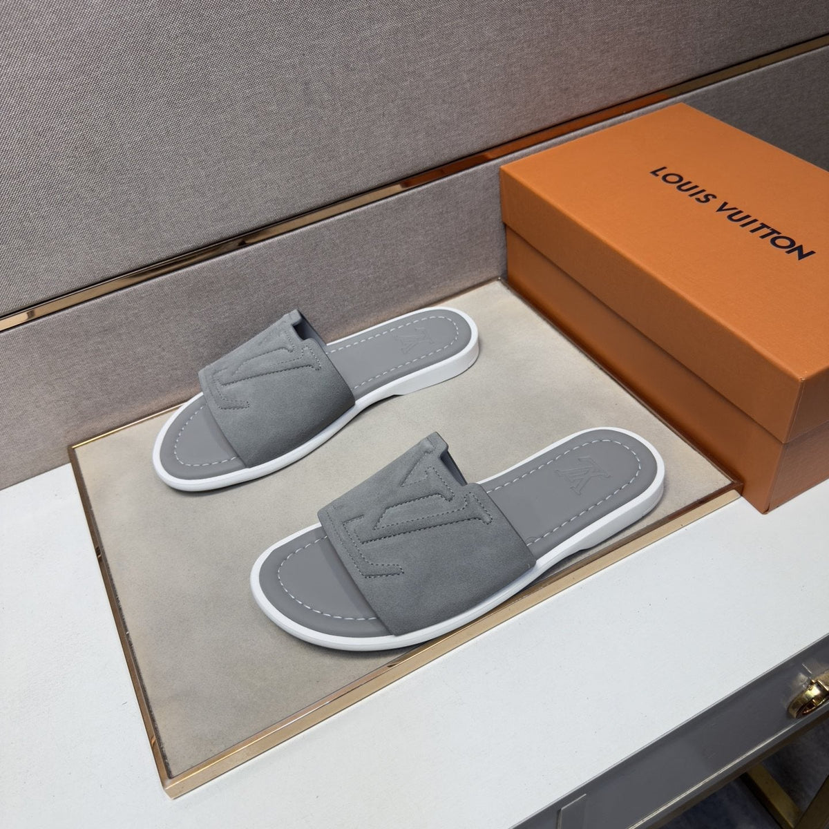 Louis Vuitton Embossed Strap Slide Sandals — front