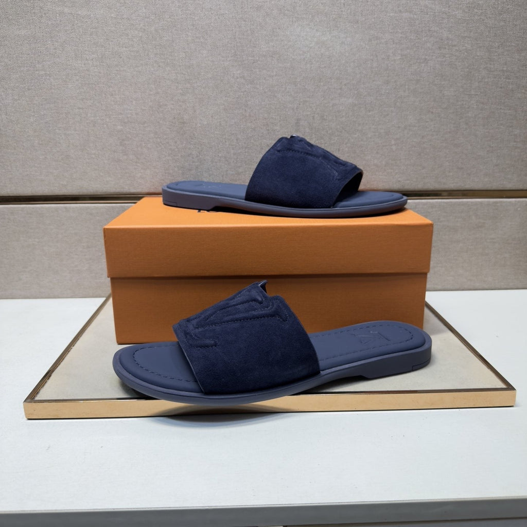 Louis Vuitton Embossed Strap Slide Sandals — front