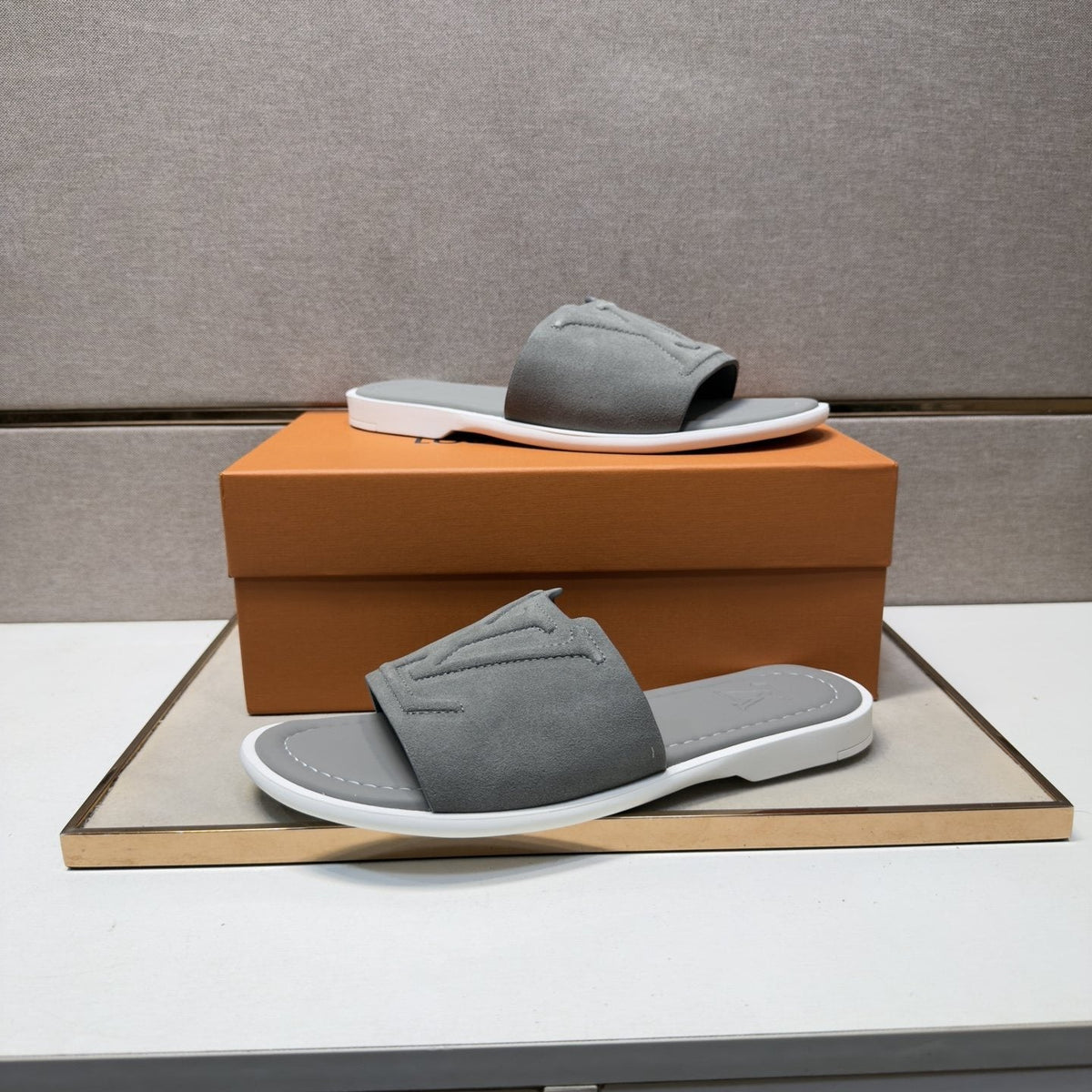 Louis Vuitton Embossed Strap Slide Sandals — front