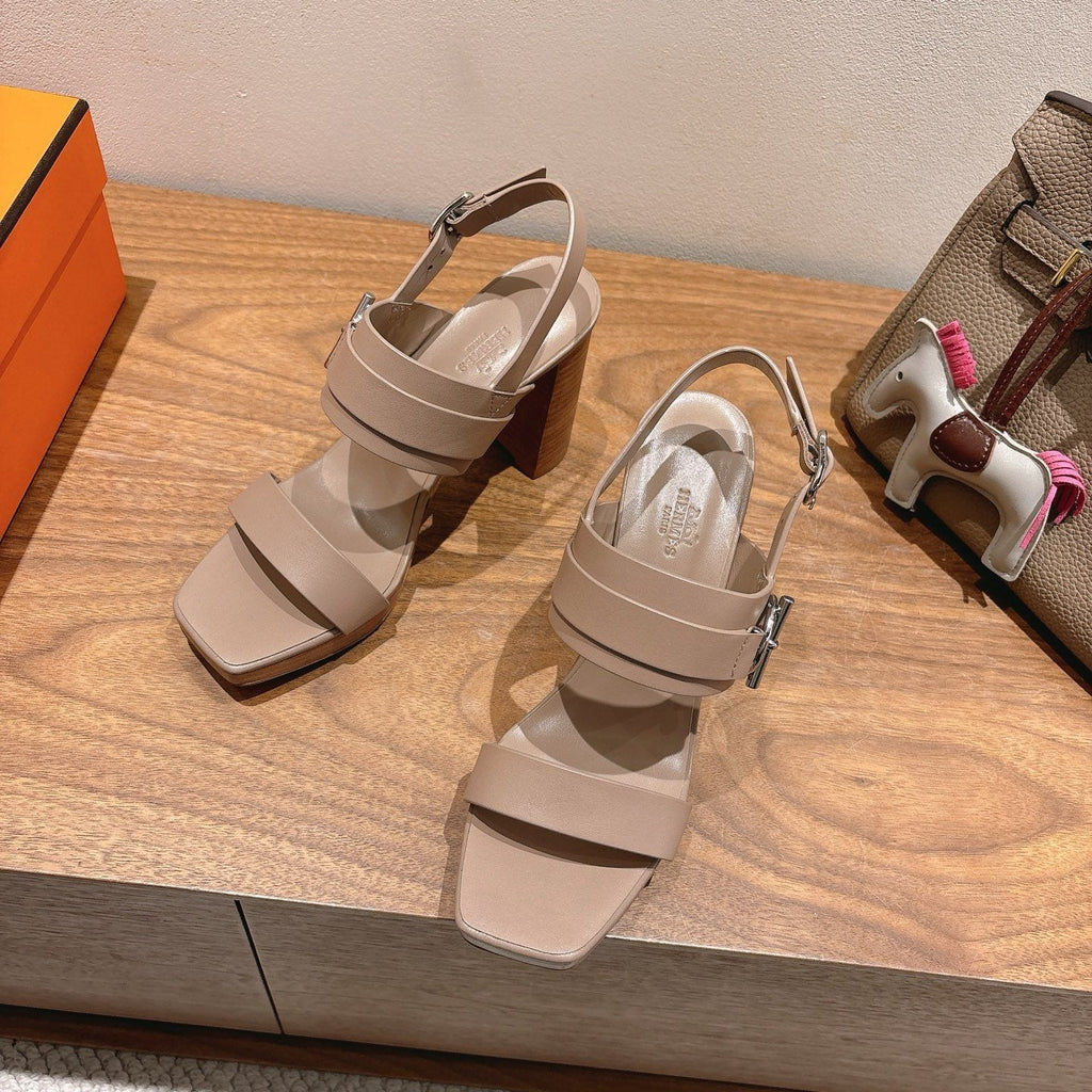 Hermès Square-Toe Block-Heel Sandals — front