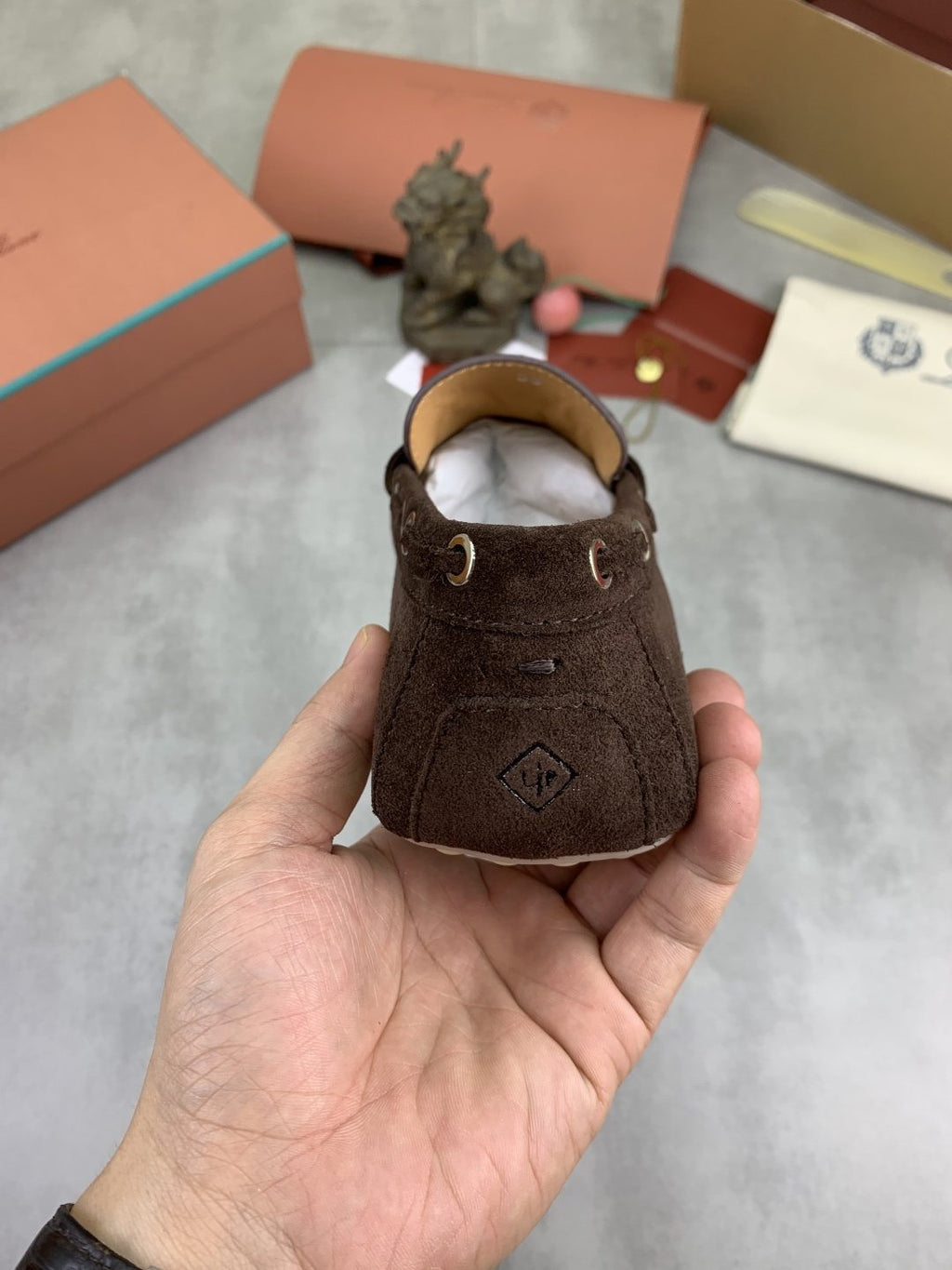 Loro Piana Suede Driving Shoes — detail