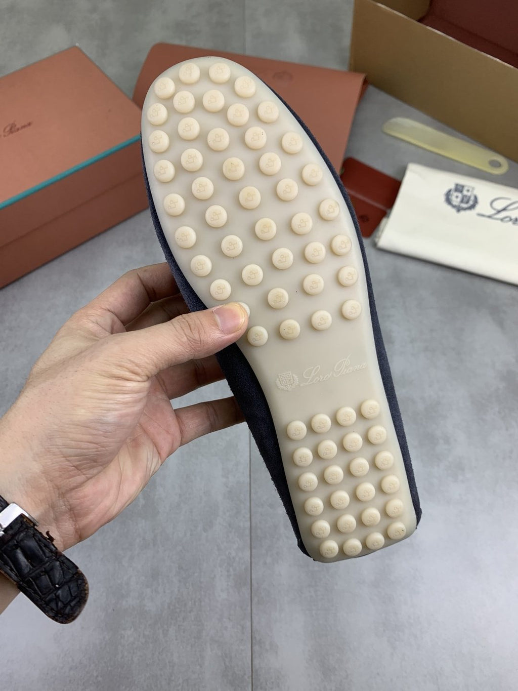 Loro Piana Suede Driving Shoes — detail