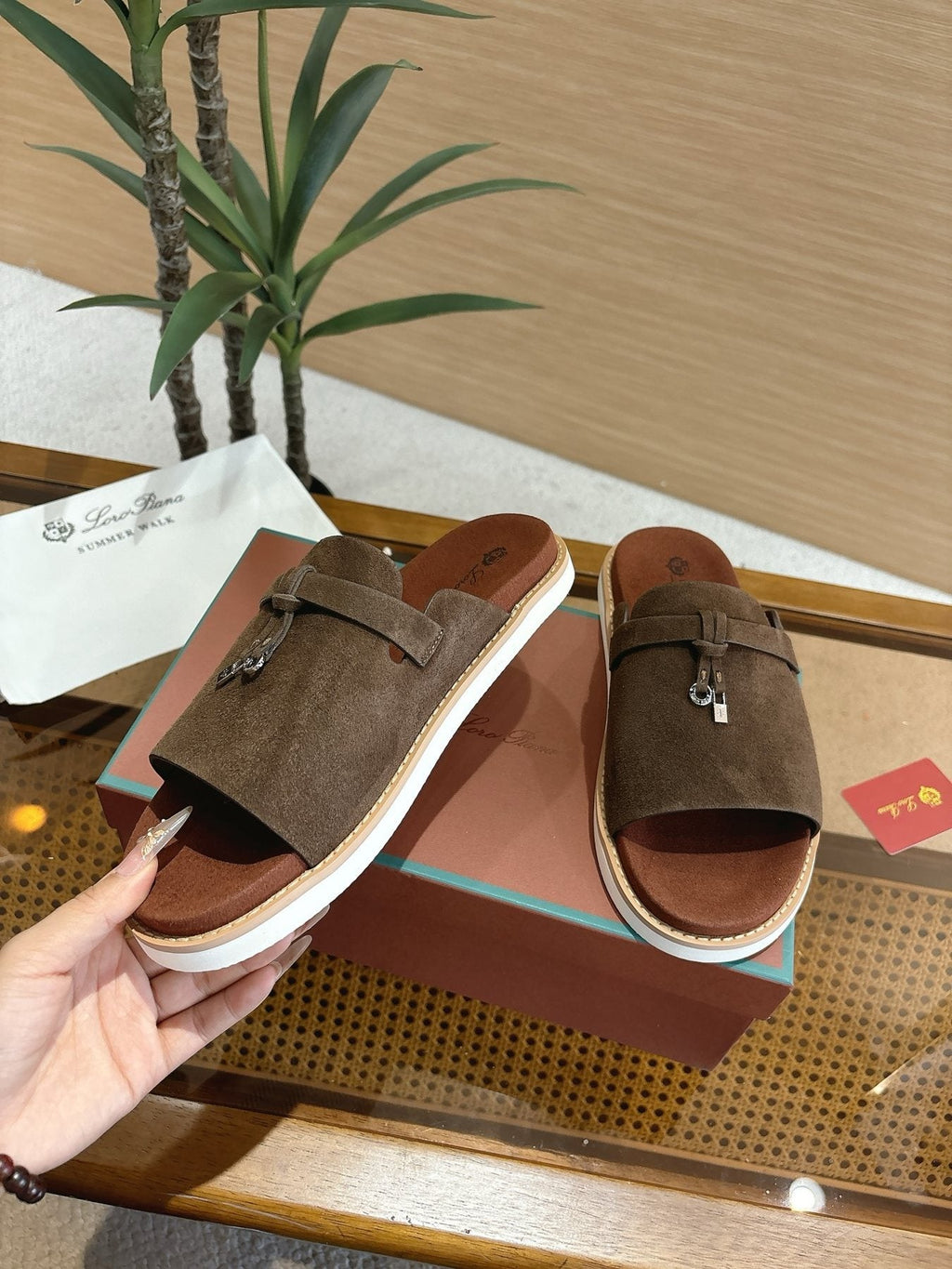 Loro Piana Leather Slide Sandals — side