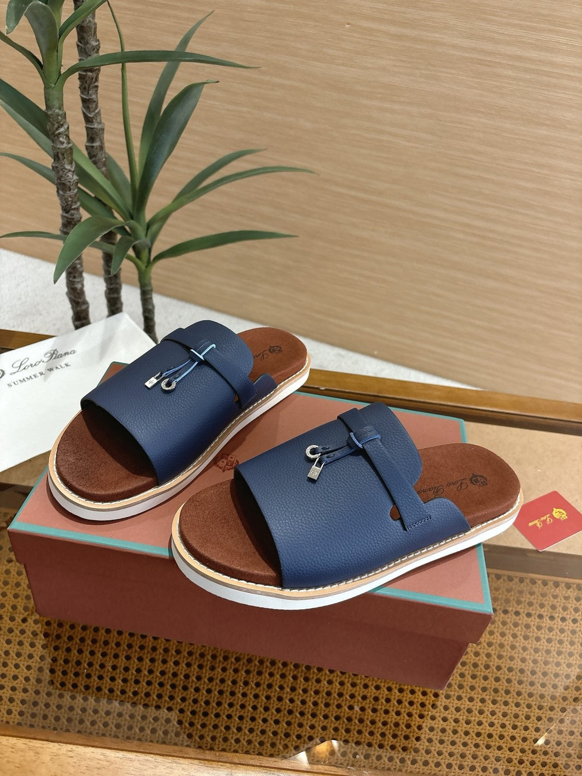 Loro Piana Leather Slide Sandals — front