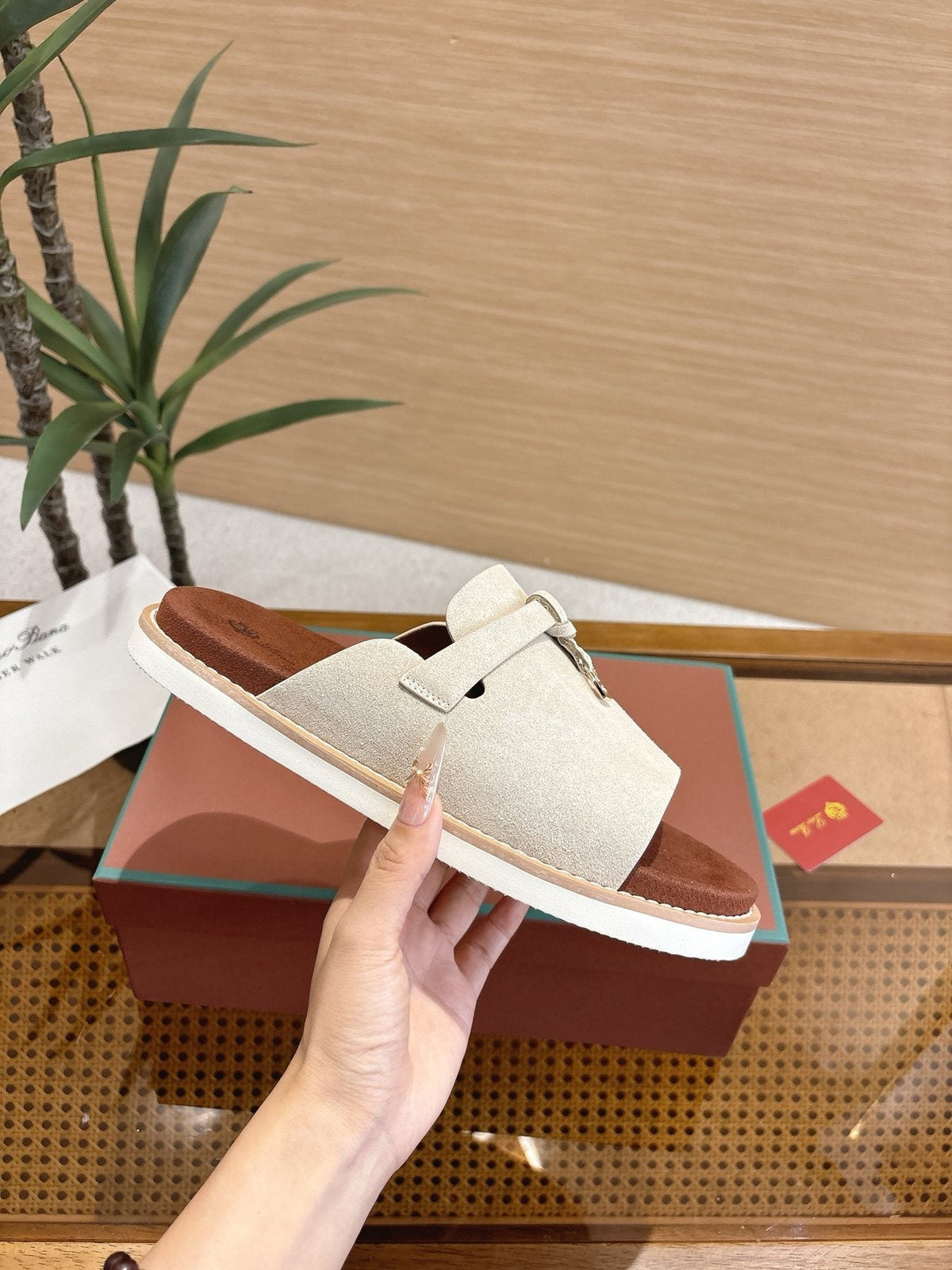 Loro Piana Leather Slide Sandals — side