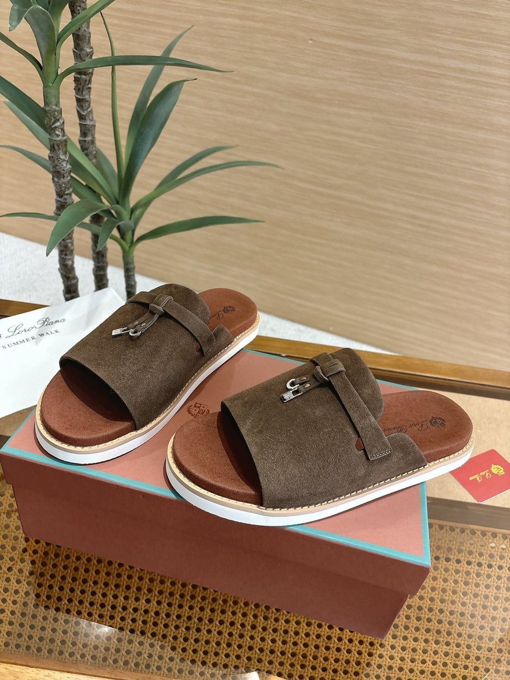 Loro Piana Leather Slide Sandals — front