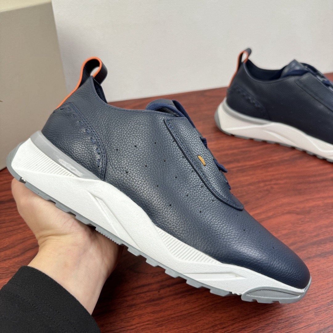 Santoni Perforated Leather Low-Top Sneakers — model
