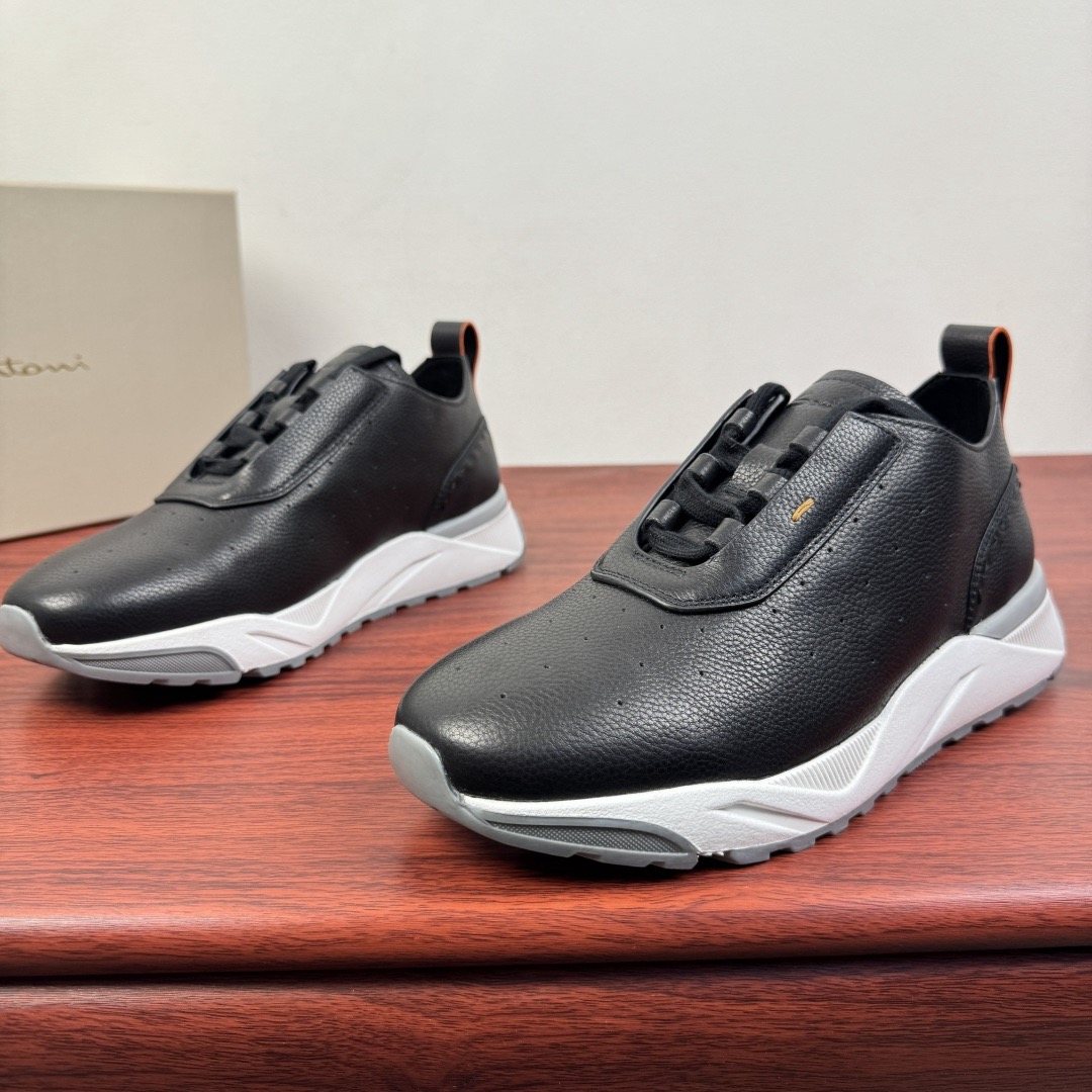 Santoni Perforated Leather Low-Top Sneakers — front