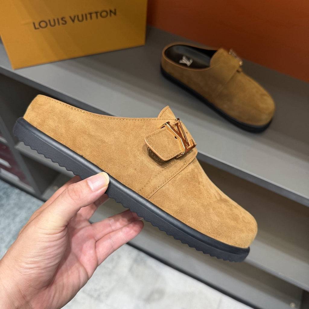 Louis Vuitton Easy Suede Slip-On Sandals — side