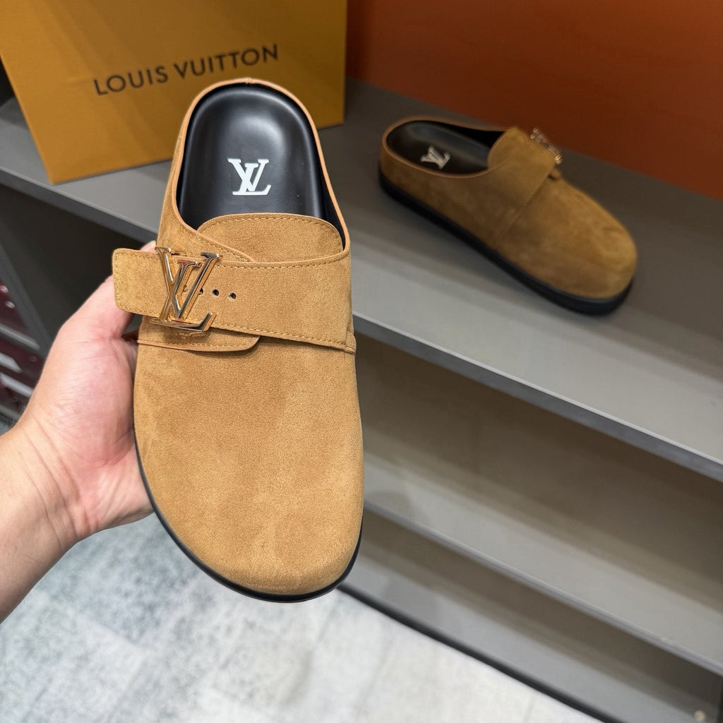 Louis Vuitton Easy Suede Slip-On Sandals — model