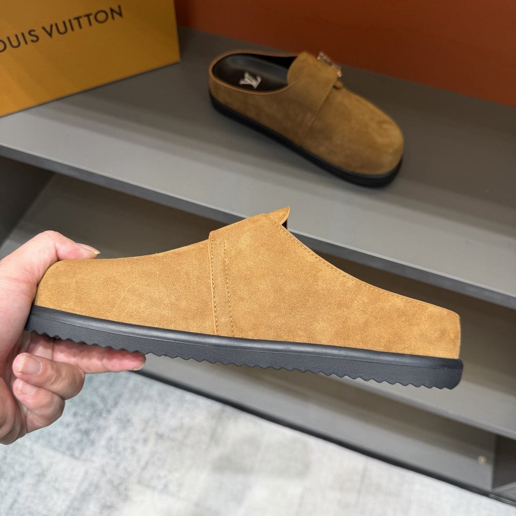 Louis Vuitton Easy Suede Slip-On Sandals — side