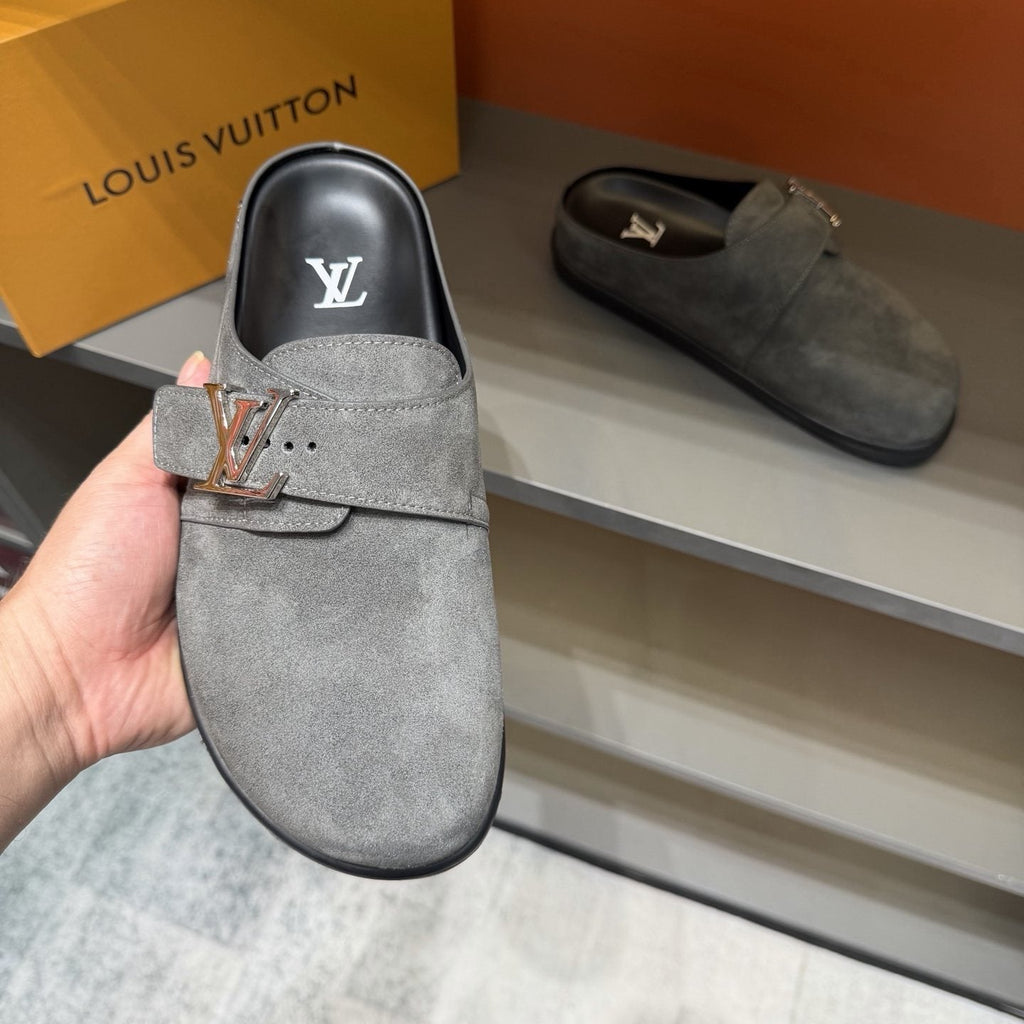 Louis Vuitton Easy Suede Slip-On Sandals — model