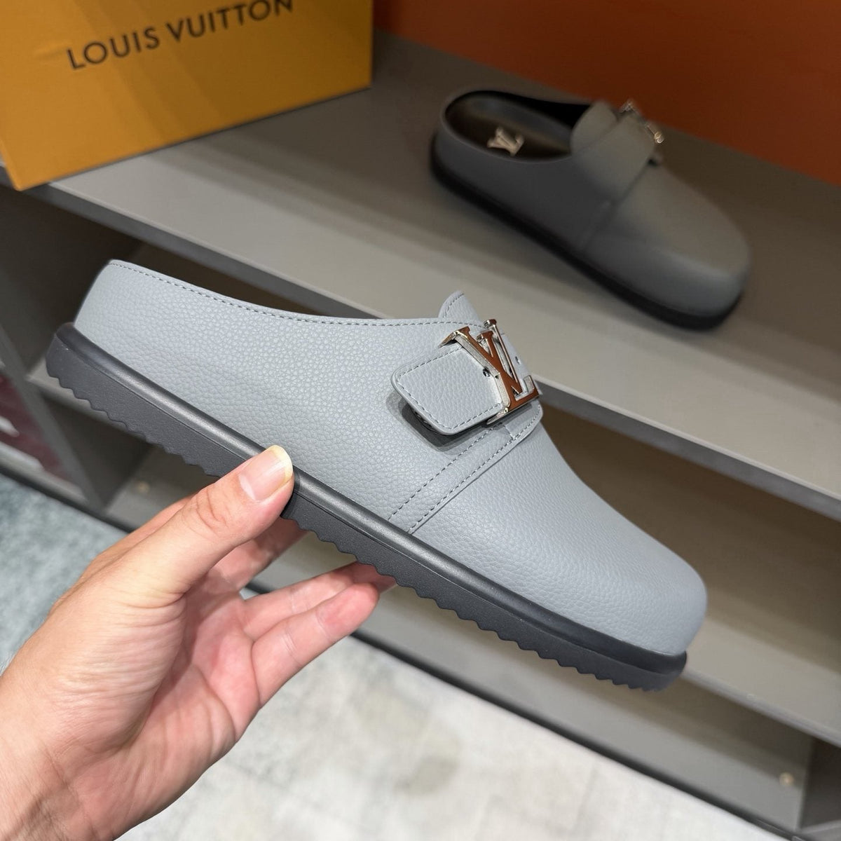 Louis Vuitton Easy Suede Slip-On Sandals — side