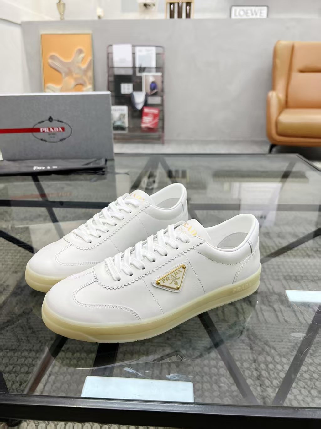 Prada Men's Low-Top Leather Sneakers — side