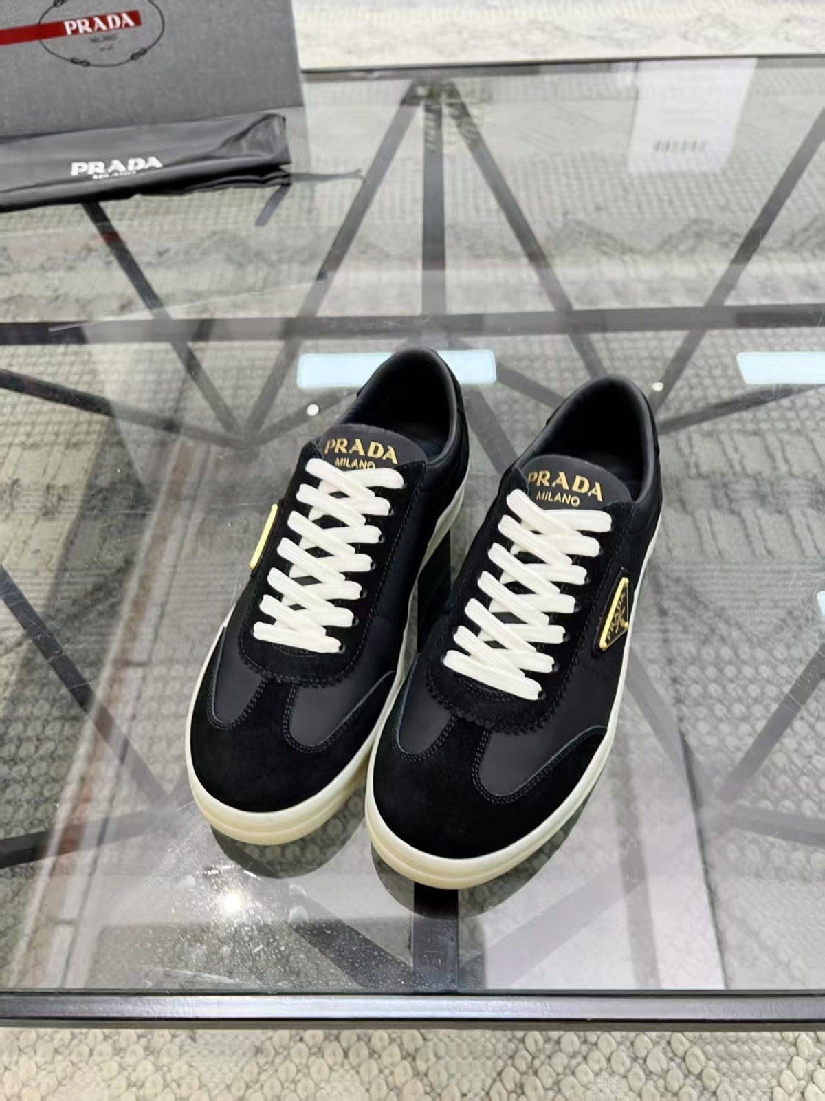 Prada Men's Low-Top Leather Sneakers — front