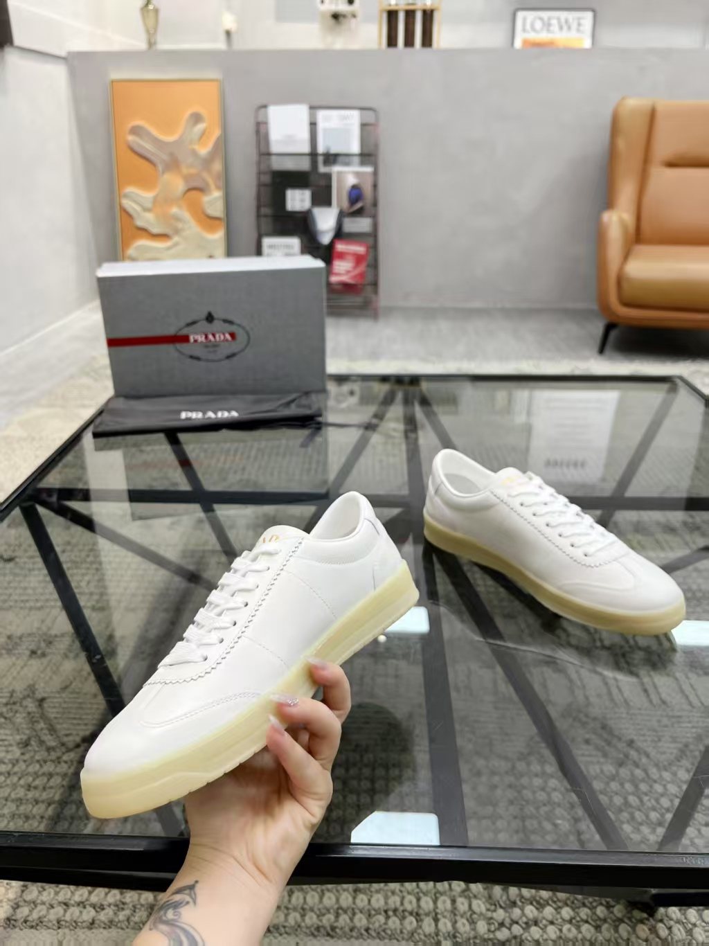Prada Men's Low-Top Leather Sneakers — side