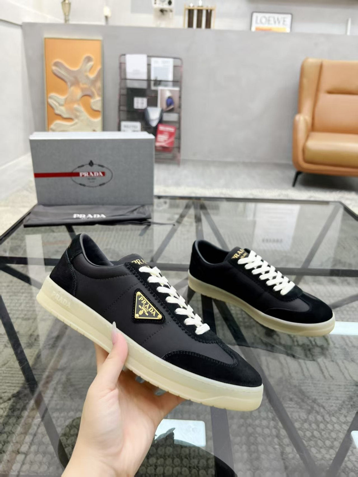 Prada Men's Low-Top Leather Sneakers — side