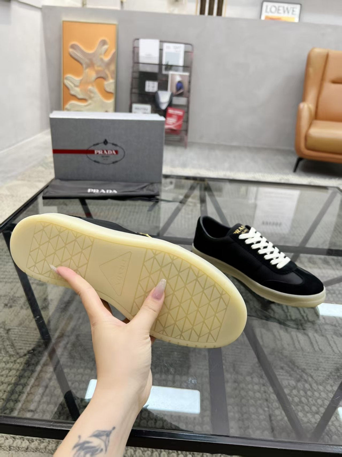 Prada Men's Low-Top Leather Sneakers — back