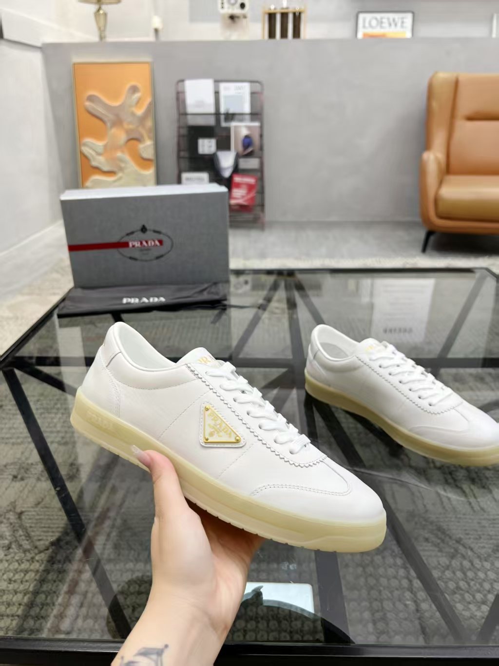 Prada Men's Low-Top Leather Sneakers — side