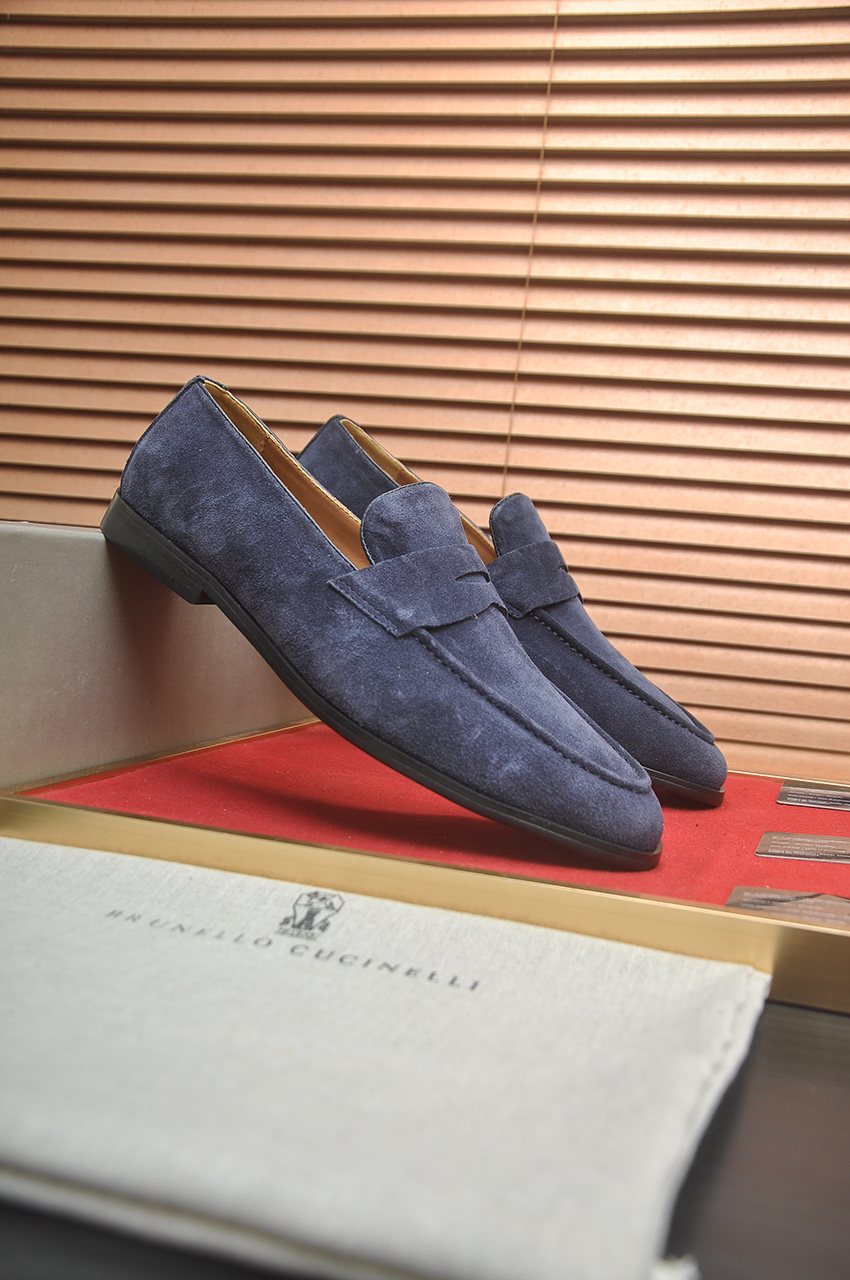 Brunello Cucinelli Suede Penny Loafers — front