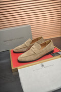 Brunello Cucinelli Suede Penny Loafers — front