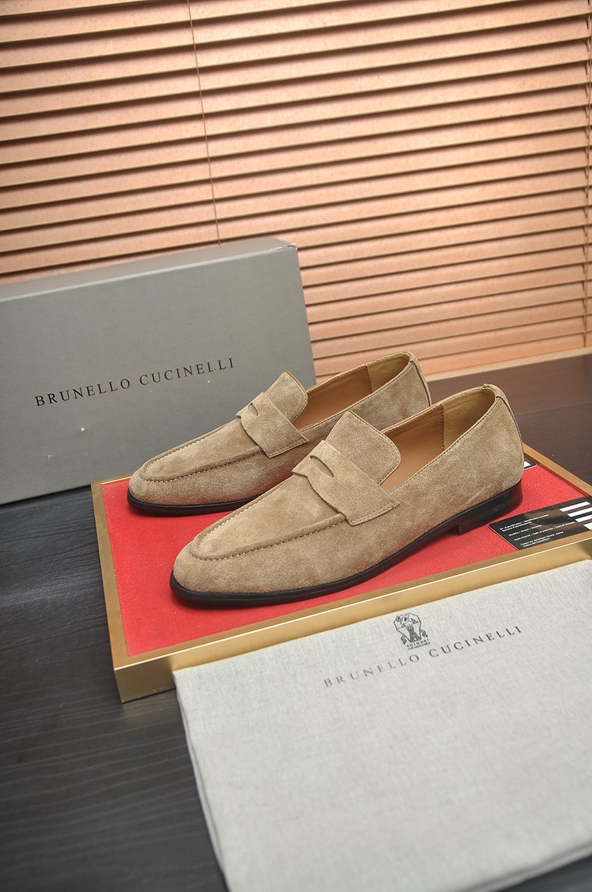 Brunello Cucinelli Suede Penny Loafers — front