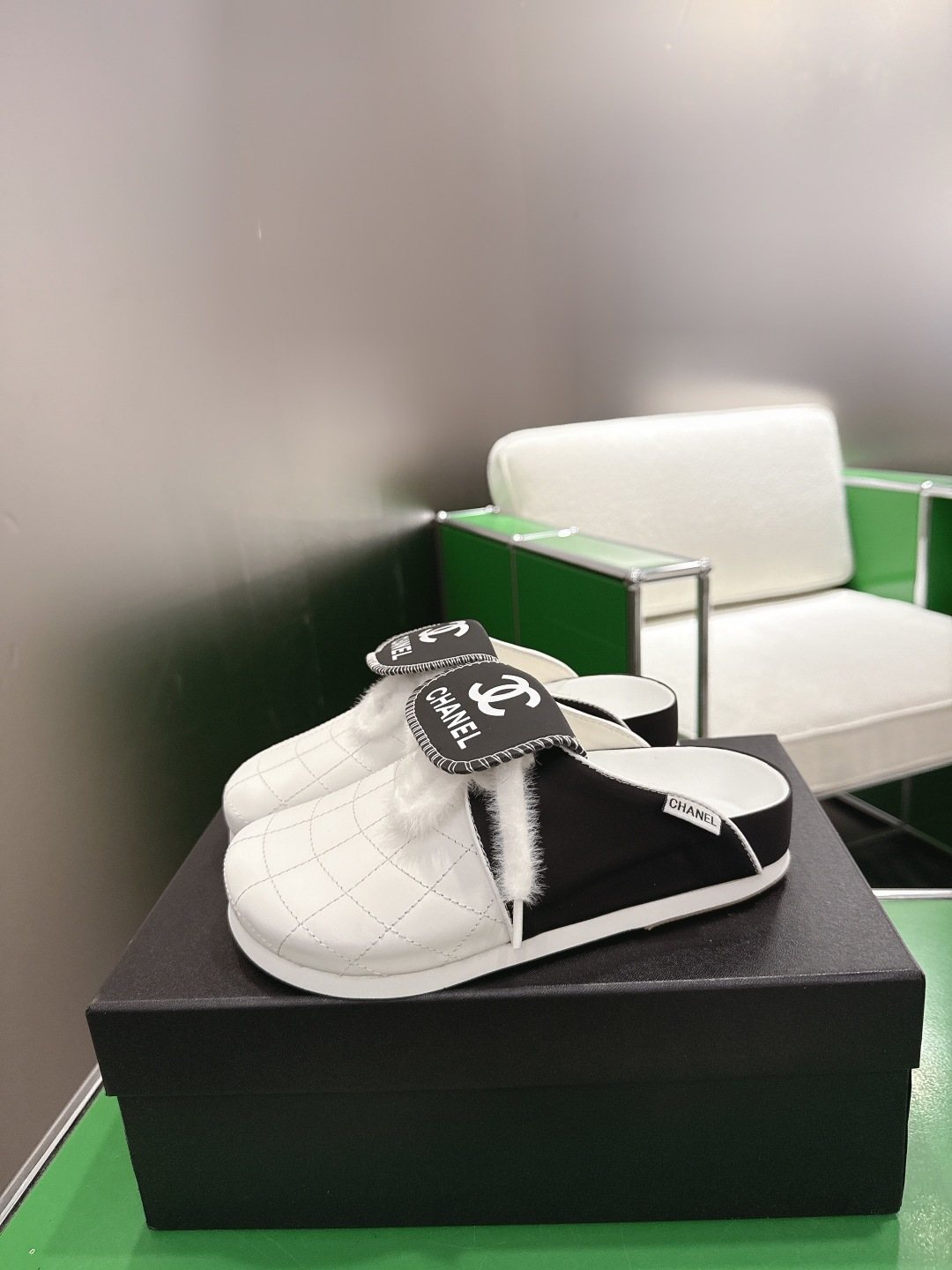 Chanel Quilted Closed-Toe Slip-On Shoes — front