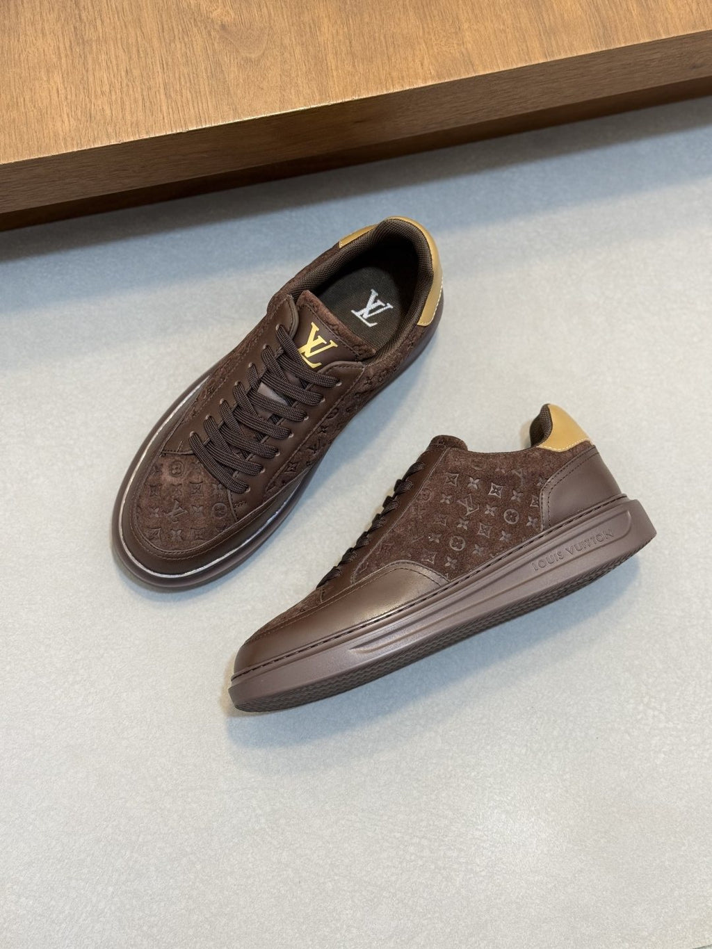 Louis Vuitton Pale Olive Monogram Low-Top Sneakers — front