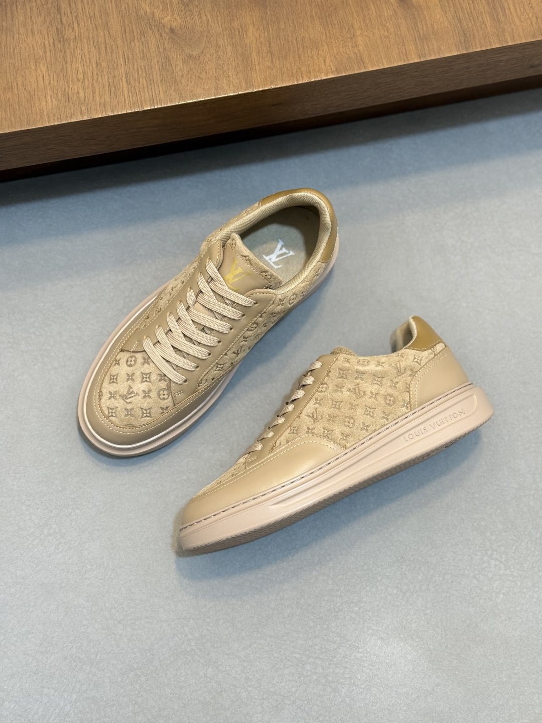Louis Vuitton Pale Olive Monogram Low-Top Sneakers — front