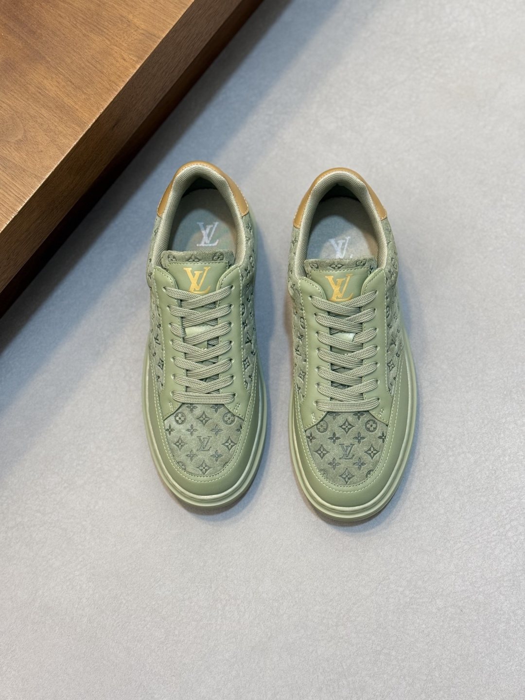 Louis Vuitton Pale Olive Monogram Low-Top Sneakers — front