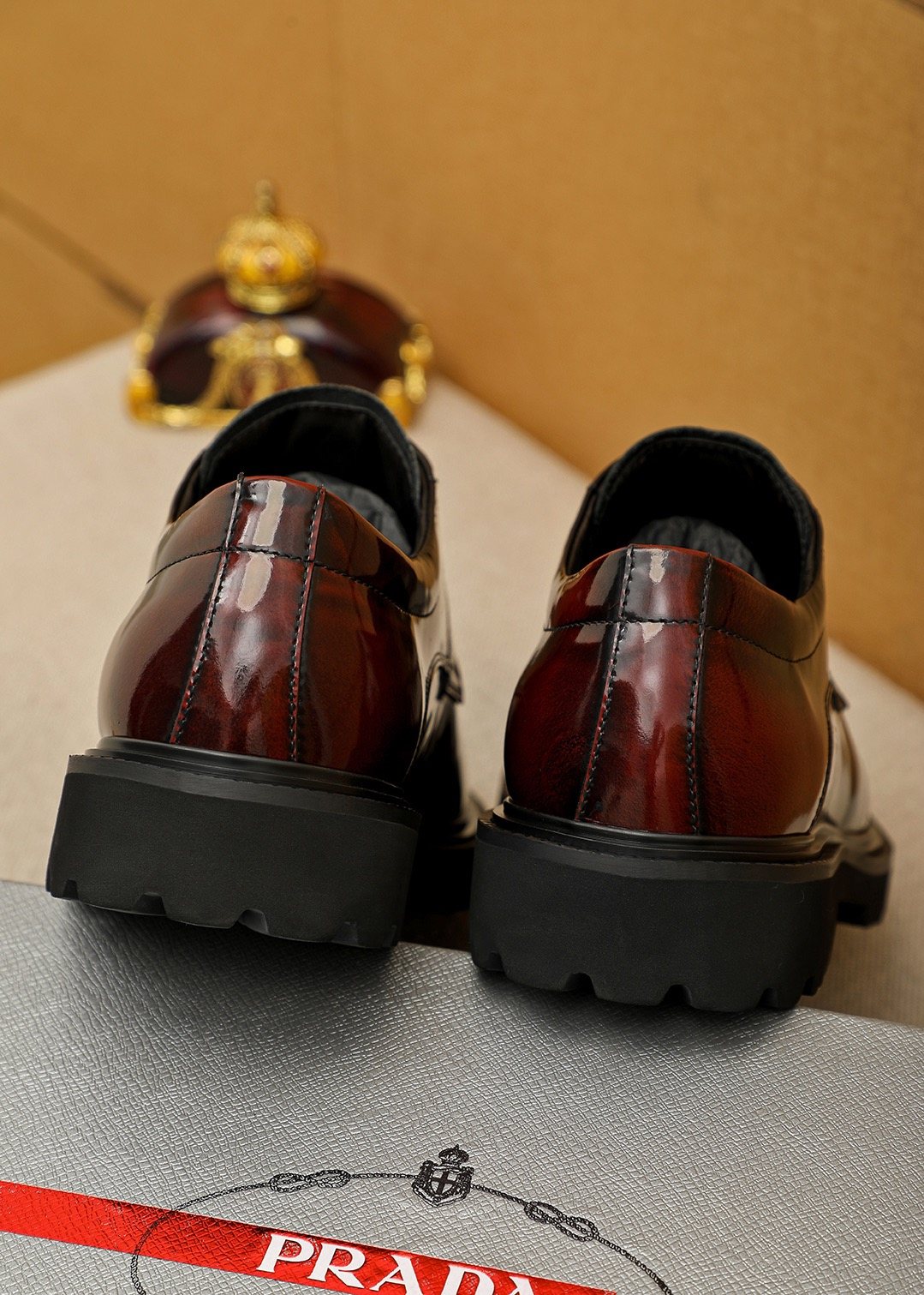 Prada Polished Lace-Up Lug Sole Dress Shoes — back