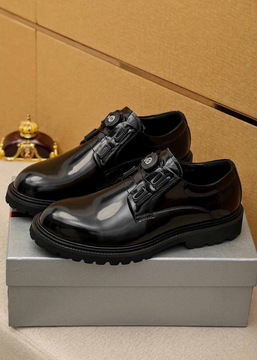Prada Polished Lace-Up Lug Sole Dress Shoes — front