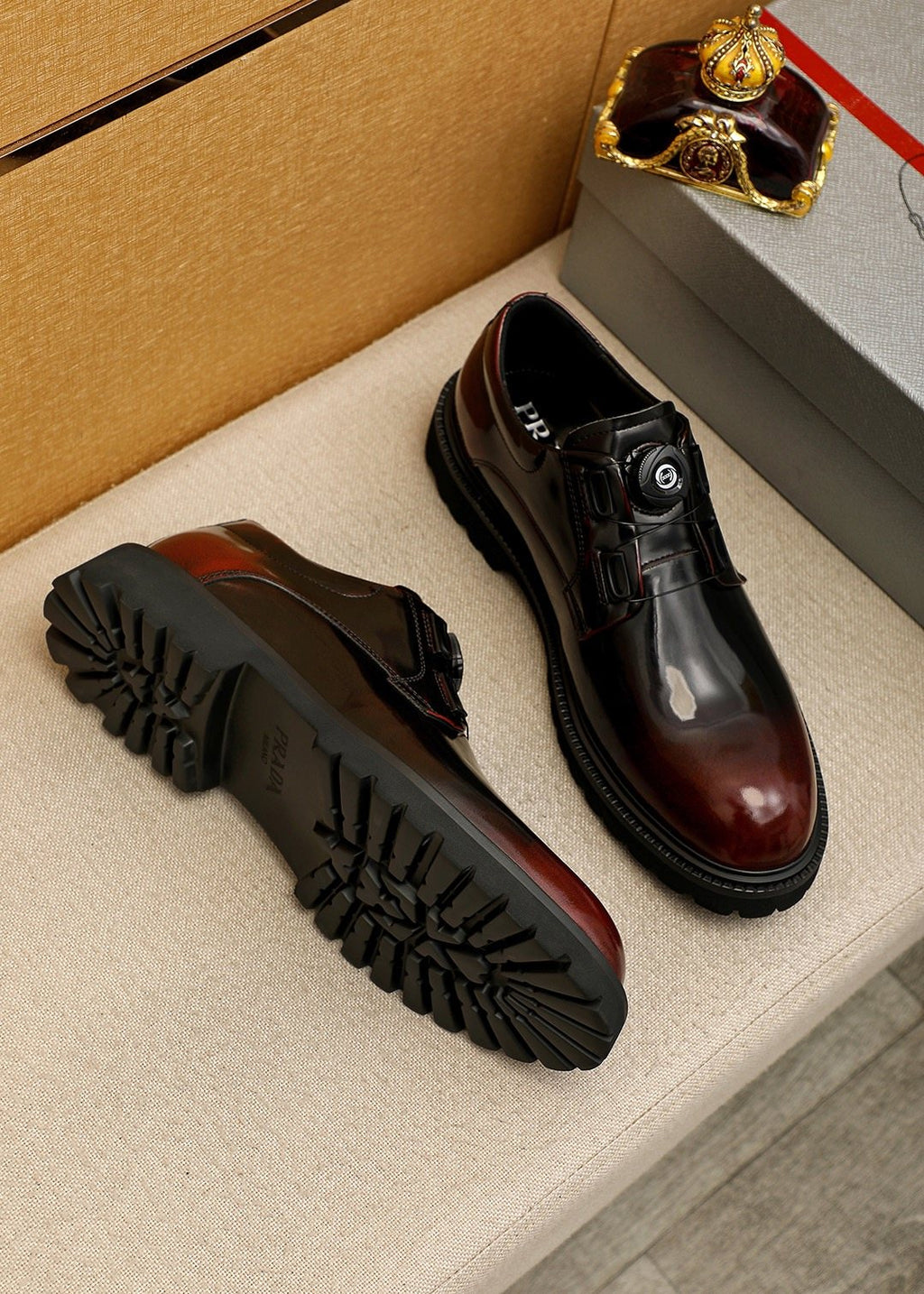 Prada Polished Lace-Up Lug Sole Dress Shoes — front