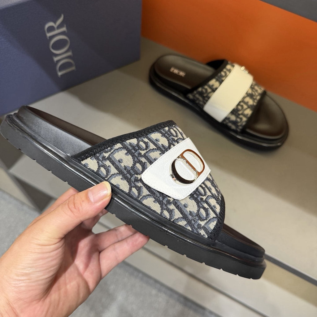 Dior Patterned Buckle Slide Sandals — model