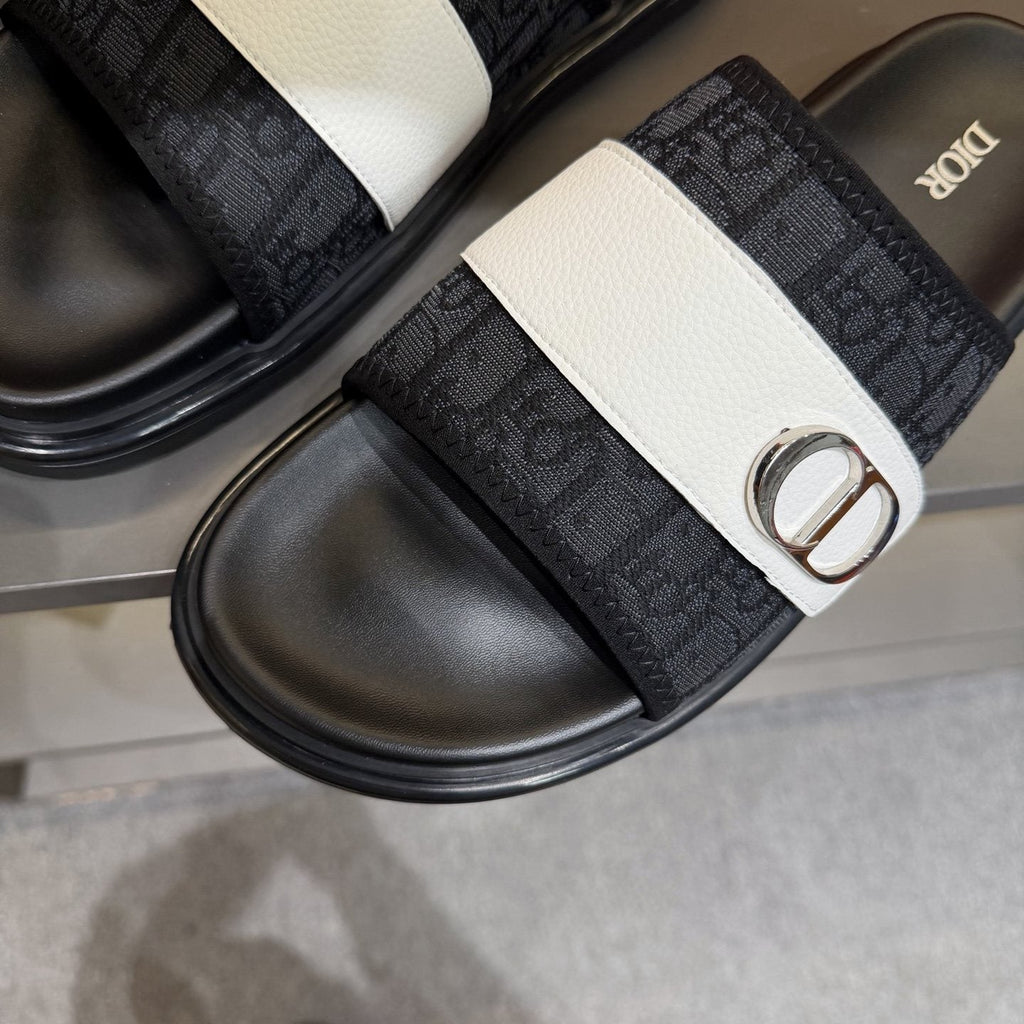 Dior Patterned Buckle Slide Sandals — detail