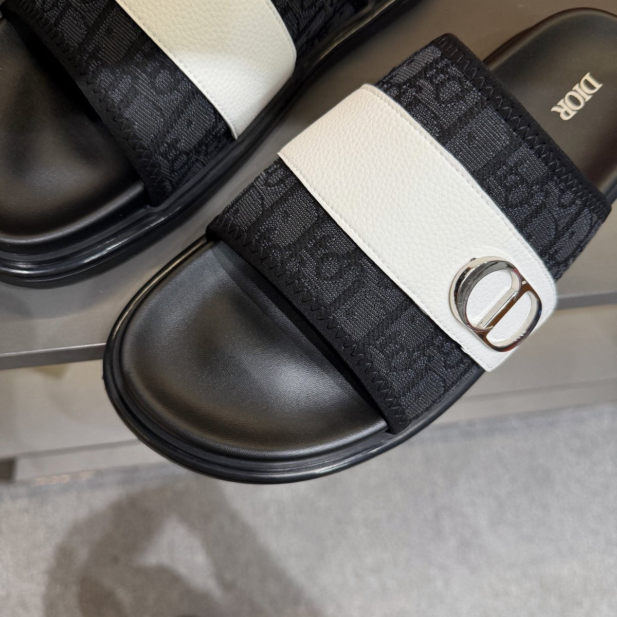Dior Patterned Buckle Slide Sandals — detail