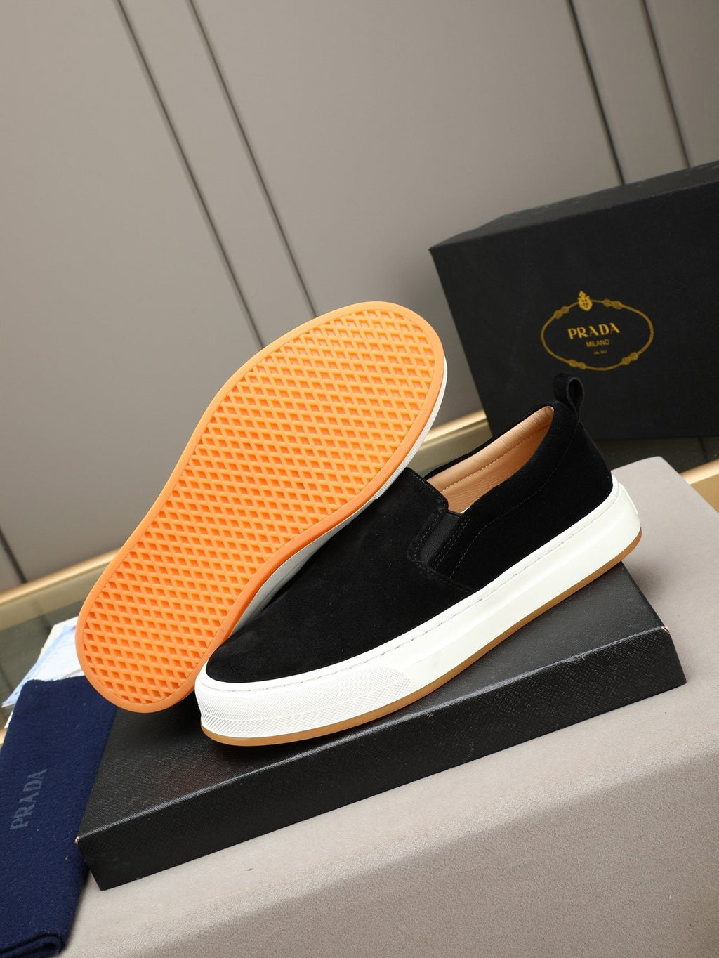 Prada Leather Slip-On Sneakers — detail